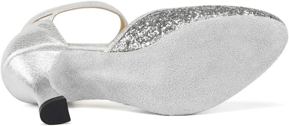 HIPPOSEUS Women's Closed Toe Latin Ballroom Dance Shoes Sequins Salsa Tango Scocial Practice Dancer Shoes,Model DY225