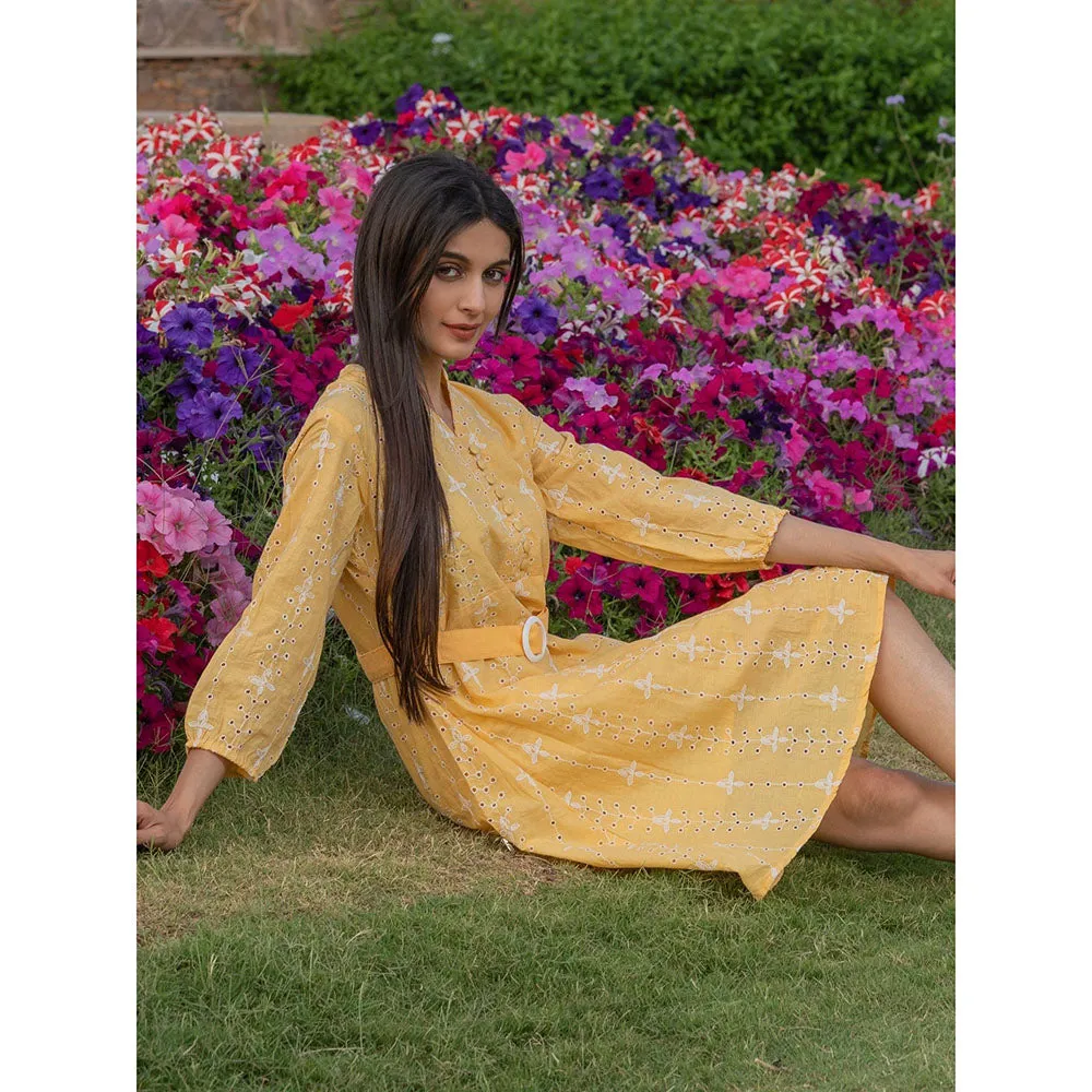 HOUSE OF JAMOTI Yellow Macaroon Dress (Set of 2)