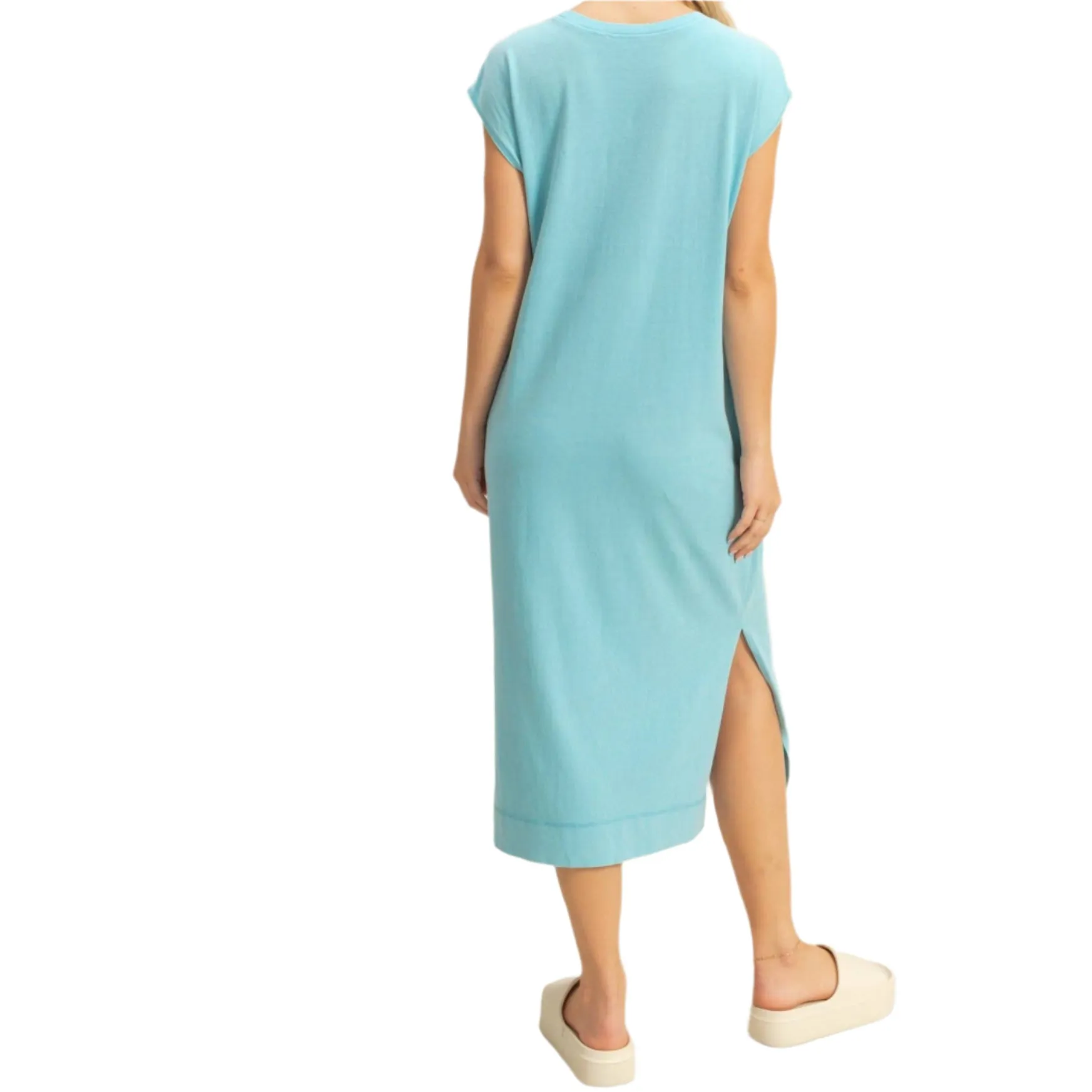 Iced Auqa Midi Dress With Pockets