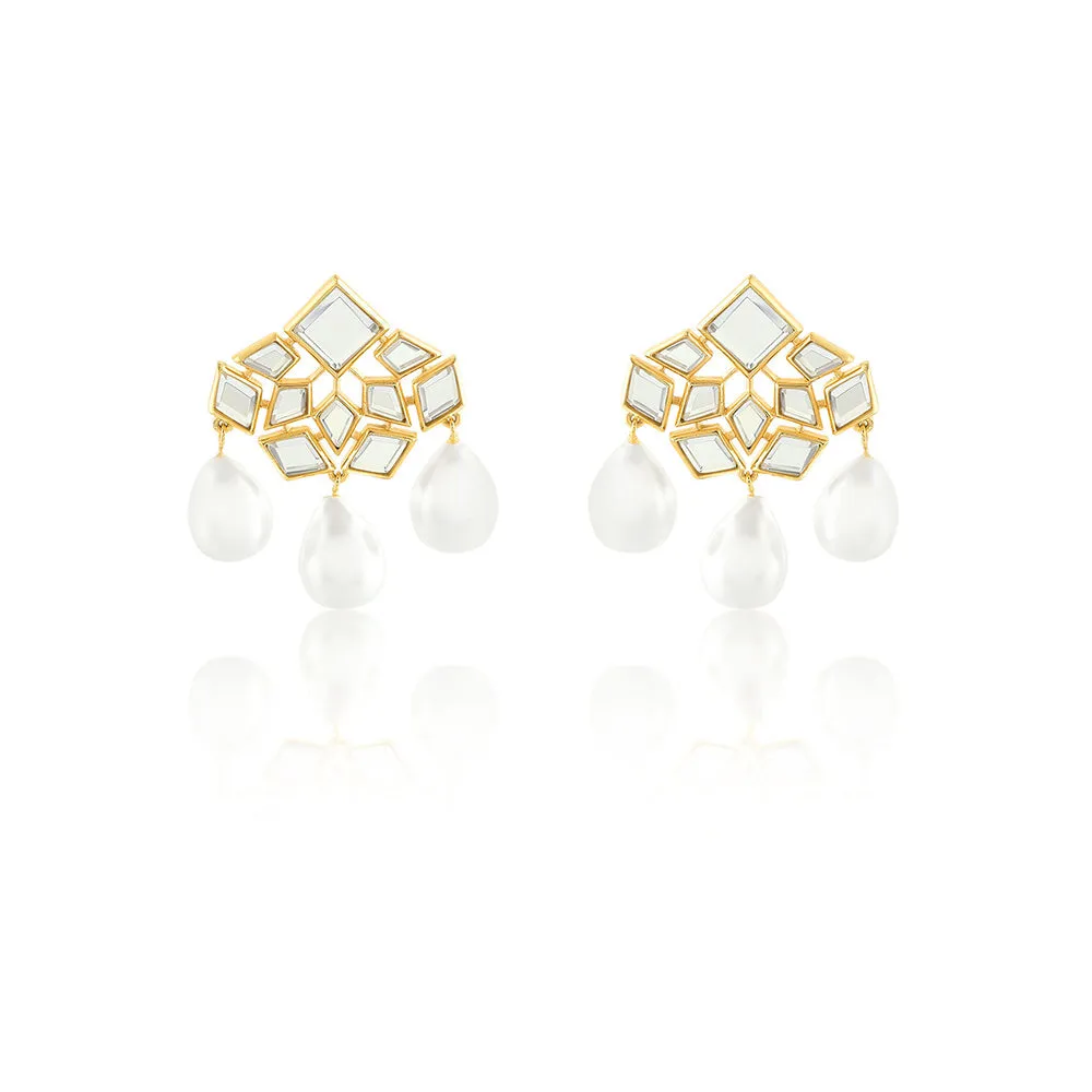 Isharya Flor Pearl Trio Earrings In 18Kt Gold Plated