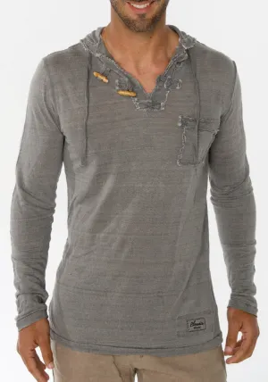 Jersey Linen Long Sleeve Hoodie With Pocket & Wooden Fasteners