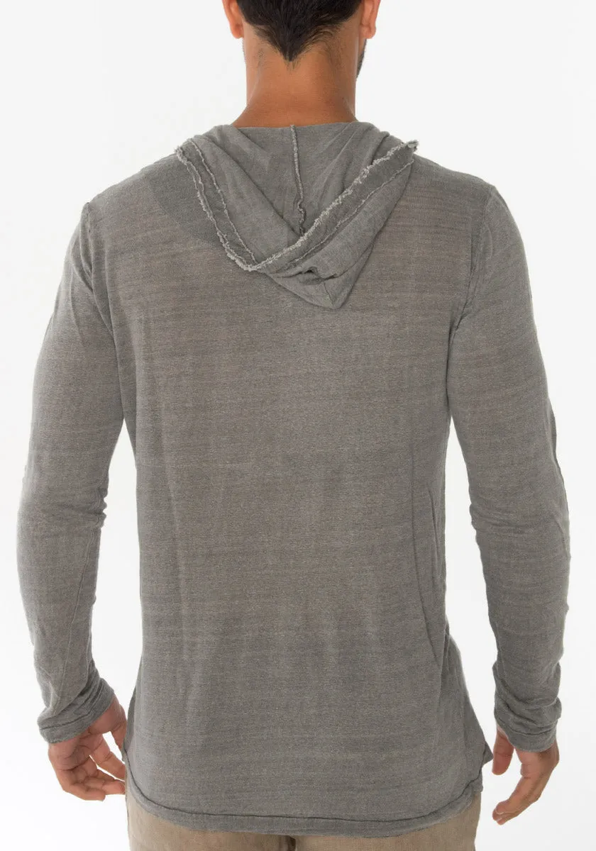 Jersey Linen Long Sleeve Hoodie With Pocket & Wooden Fasteners