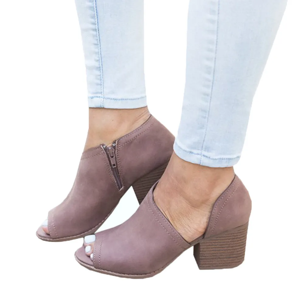Low Cut Peep Toe Middel Chunky Heel Ankle Boot Sandals