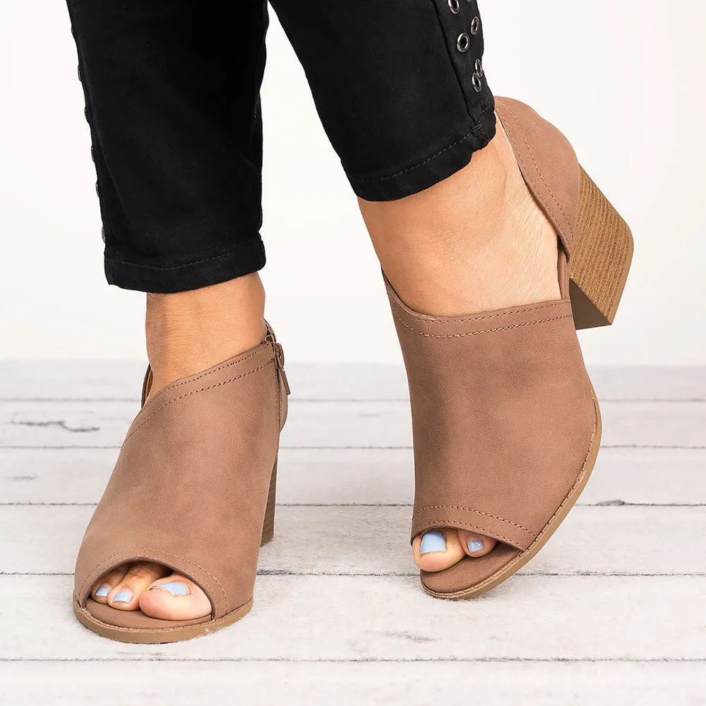 Low Cut Peep Toe Middel Chunky Heel Ankle Boot Sandals