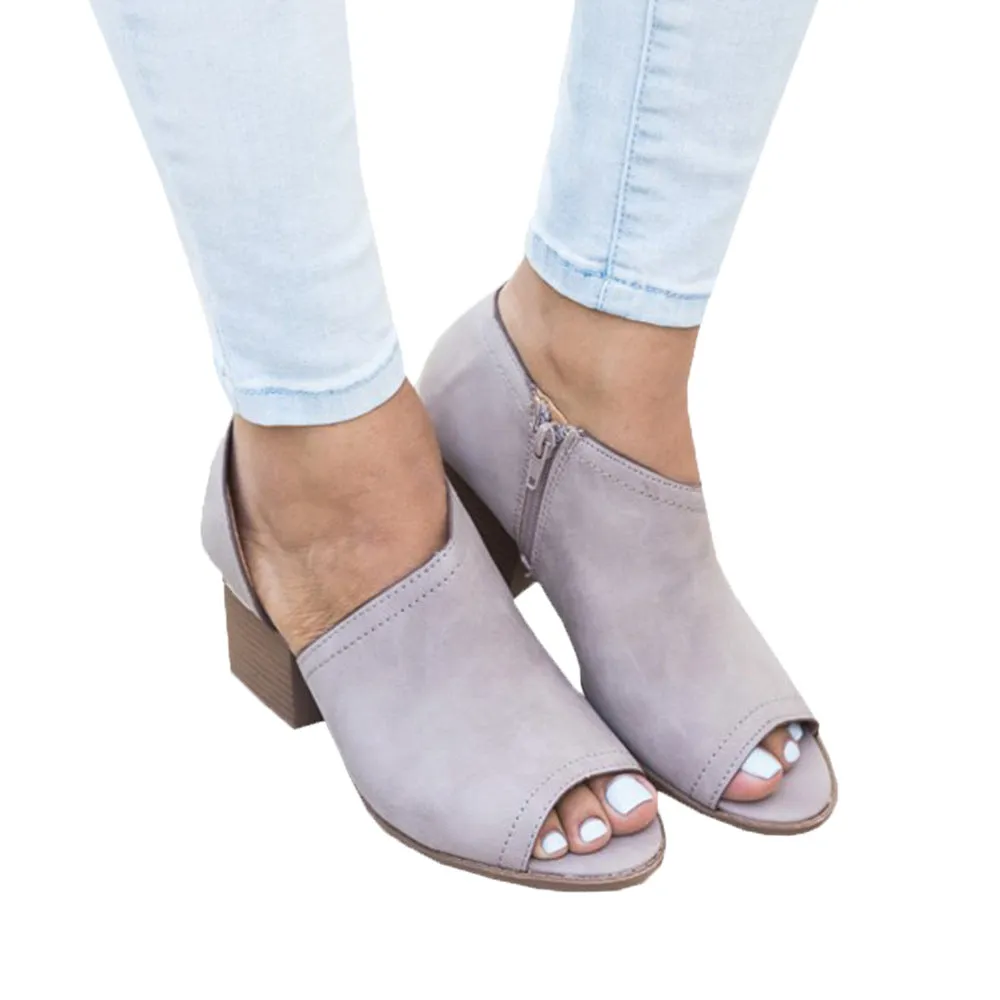 Low Cut Peep Toe Middel Chunky Heel Ankle Boot Sandals