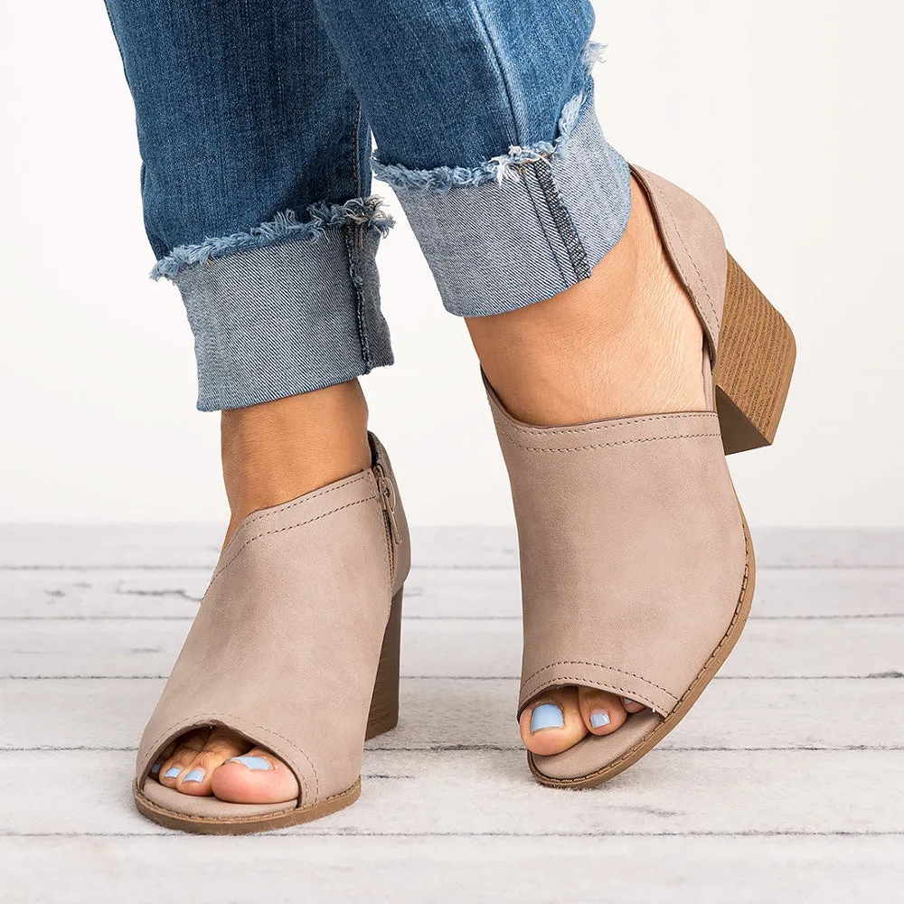 Low Cut Peep Toe Middel Chunky Heel Ankle Boot Sandals