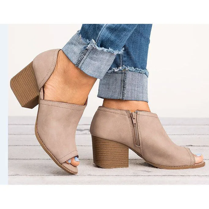 Low Cut Peep Toe Middel Chunky Heel Ankle Boot Sandals