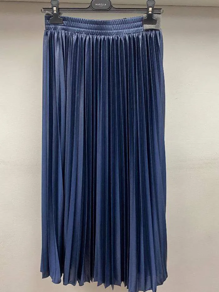 Marella Tartufo Pleated Metallic Blue Skirt 37710204