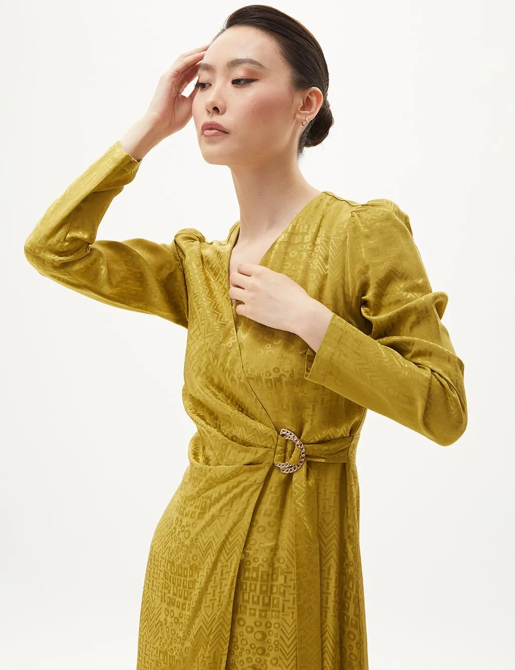 Metal Buckle Detailed Stylish Khaki Dress