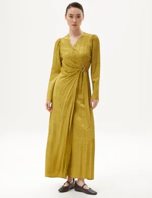 Metal Buckle Detailed Stylish Khaki Dress