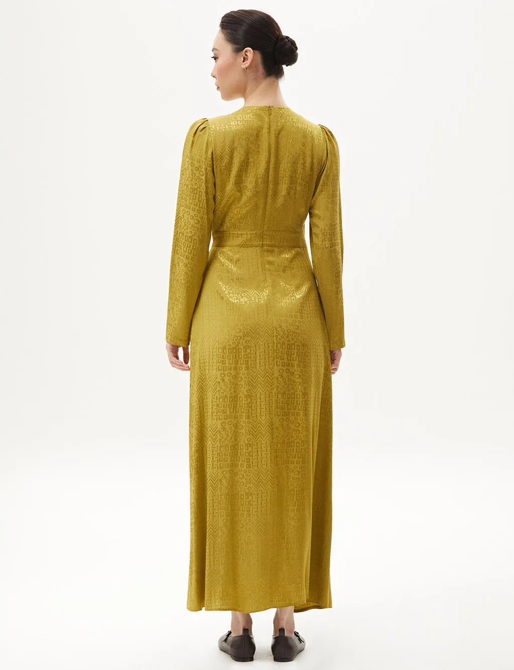 Metal Buckle Detailed Stylish Khaki Dress