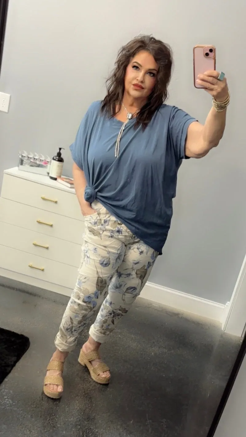 Morning Blue Floral Khaki pants