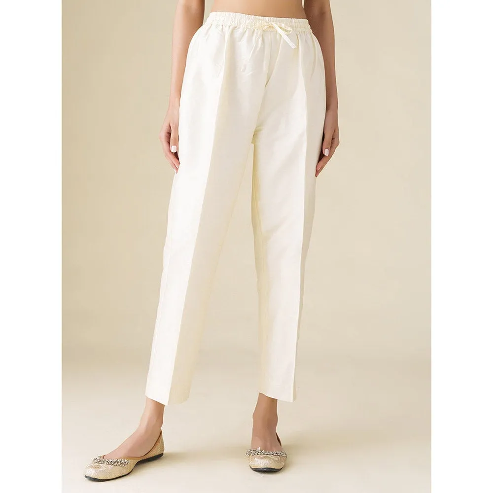 Mushio Off White Cotton Silk Pants