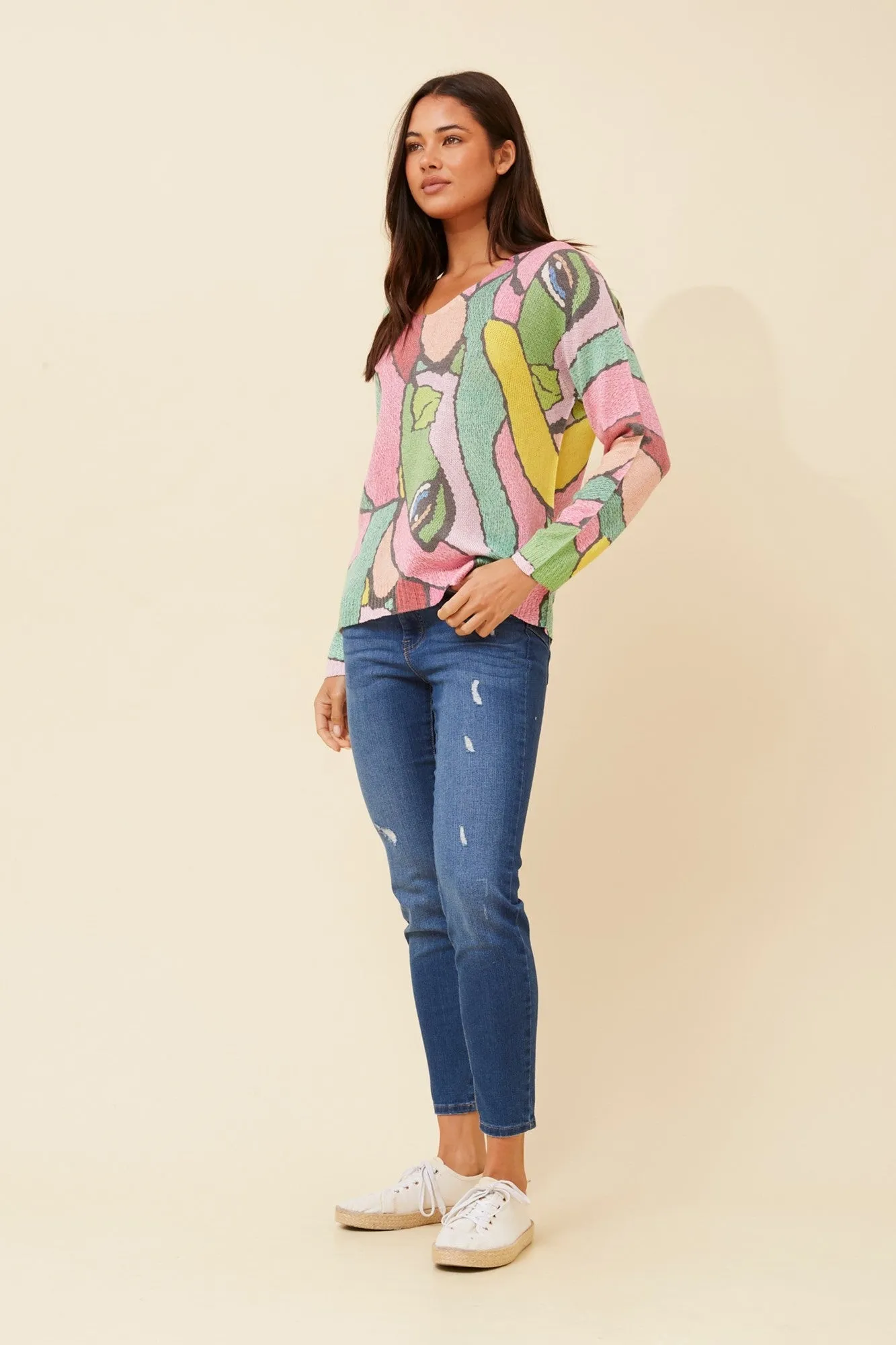 NEAVE ABSTRACT PRINT KNIT PULLOVER
