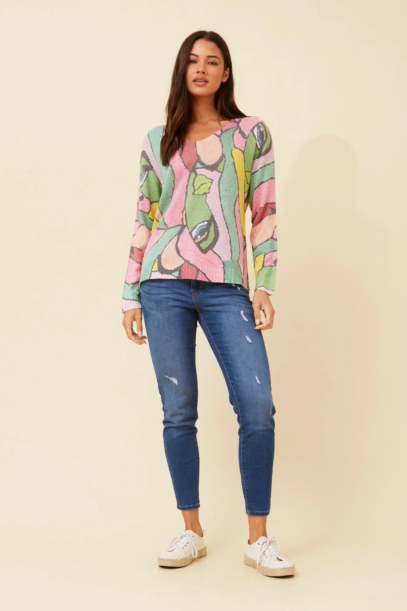 NEAVE ABSTRACT PRINT KNIT PULLOVER