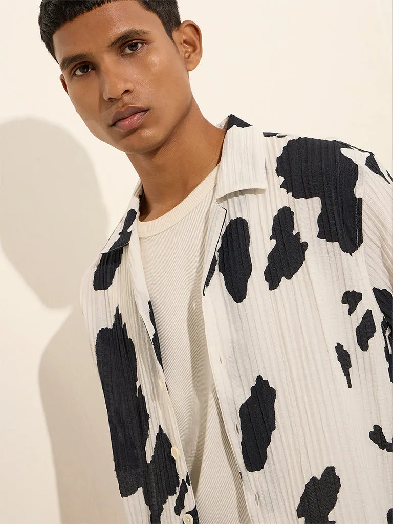 Nuon White Abstract Print Relaxed-Fit Shirt