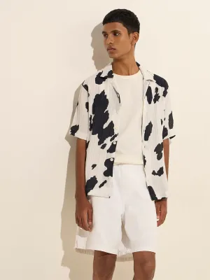 Nuon White Abstract Print Relaxed-Fit Shirt