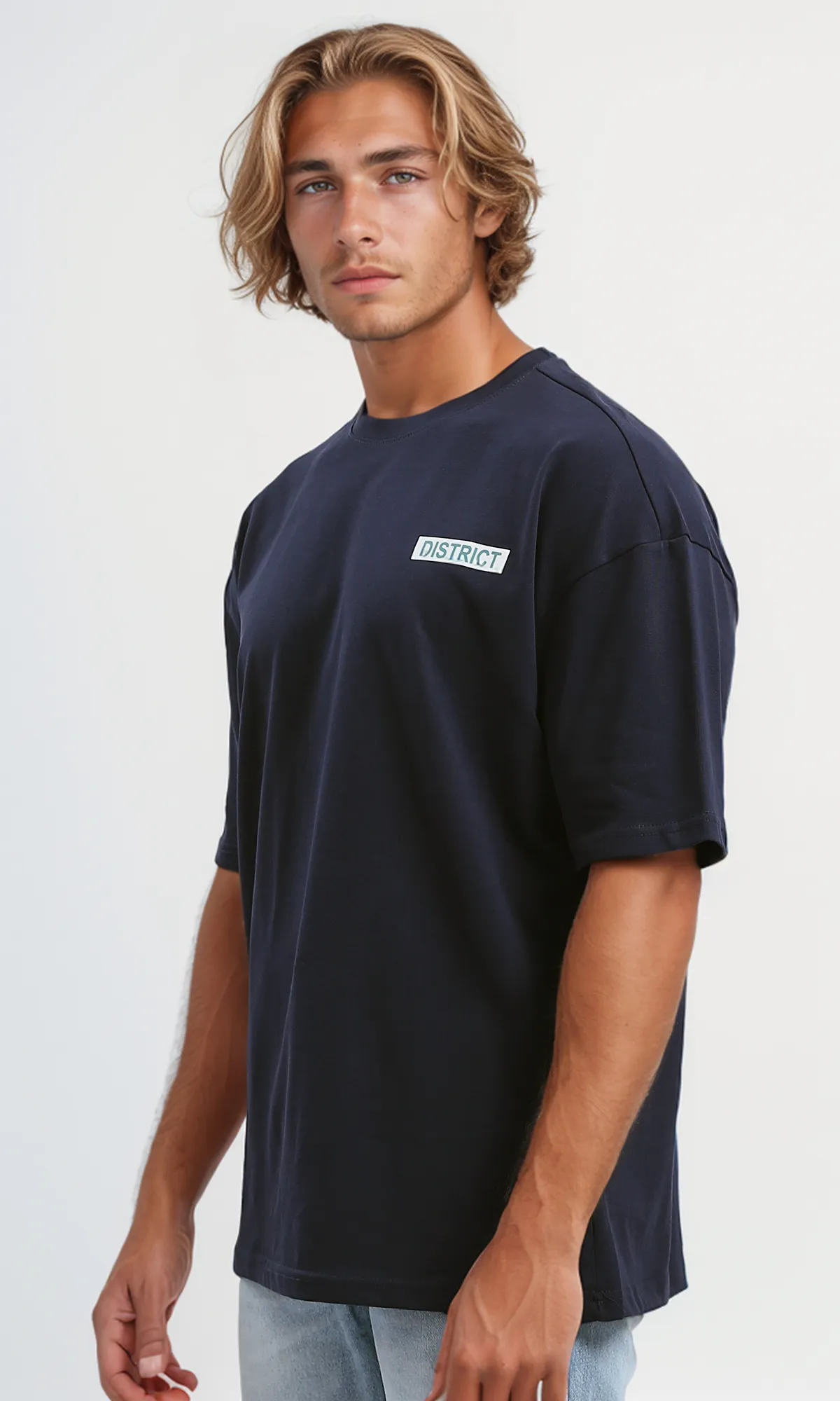 O182907 Navy Blue Casual Tee With Front & Back Print