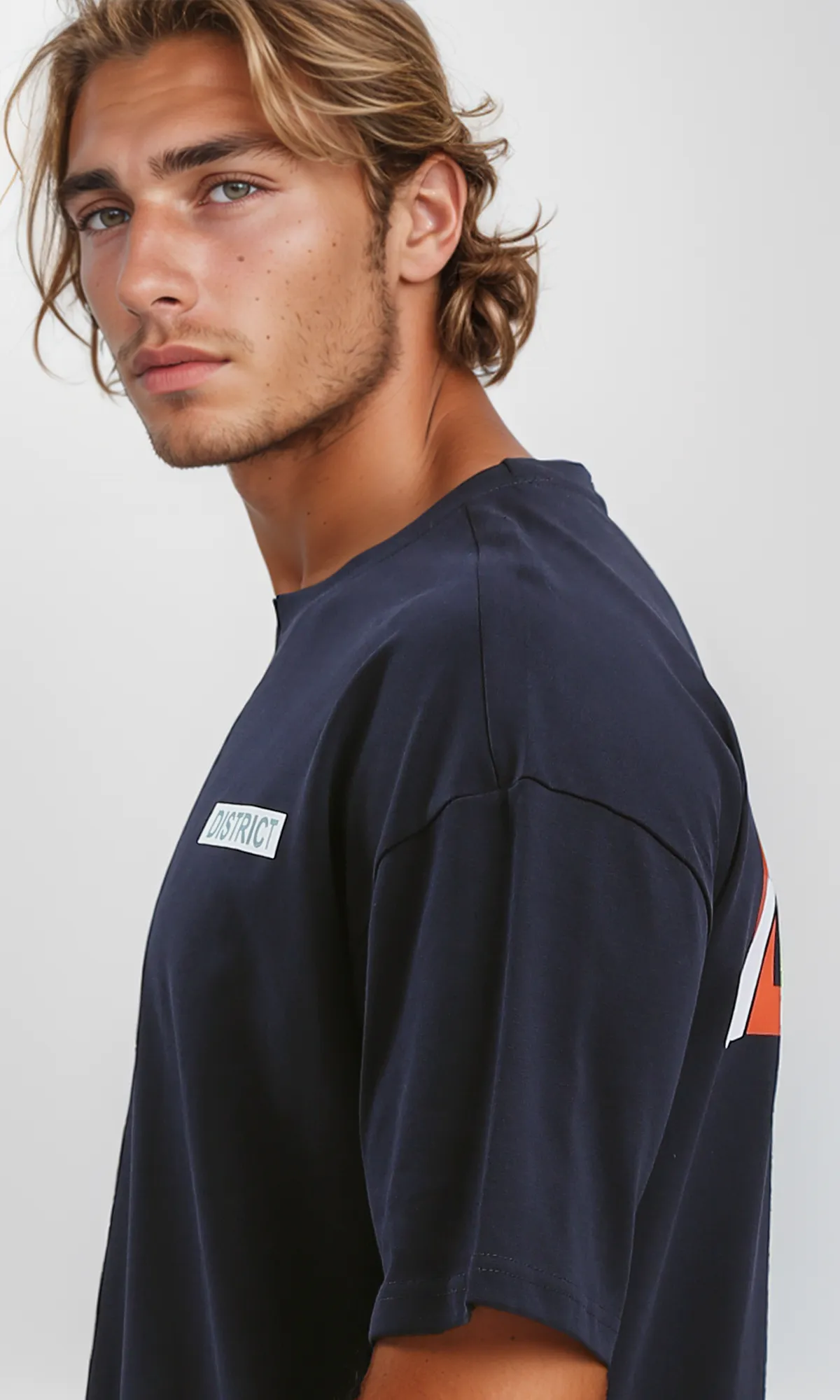O182907 Navy Blue Casual Tee With Front & Back Print