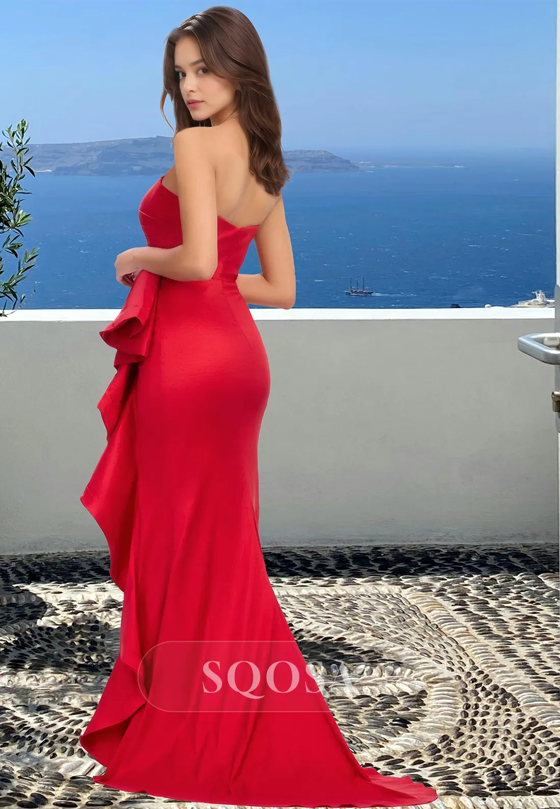 Off-Shoulder Sleeveless Mermaid Prom Dress Tube Top Pleated Floor-Length Evening Gowns