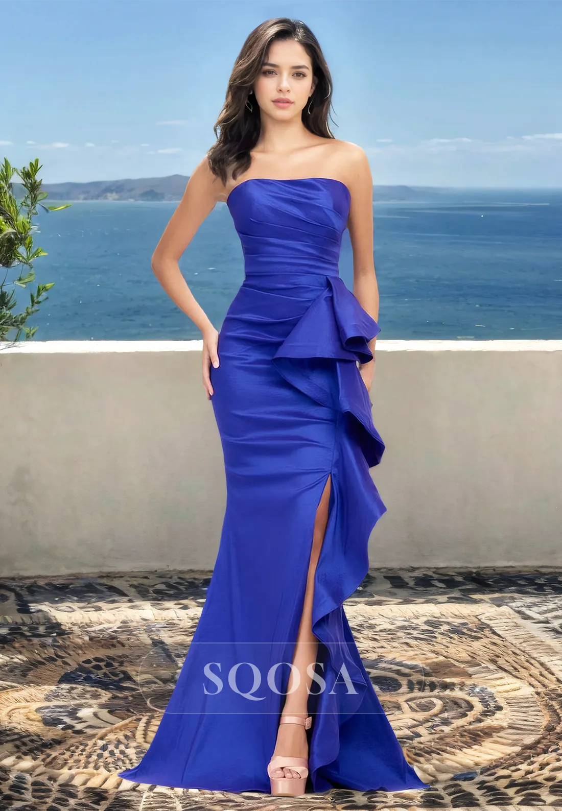 Off-Shoulder Sleeveless Mermaid Prom Dress Tube Top Pleated Floor-Length Evening Gowns