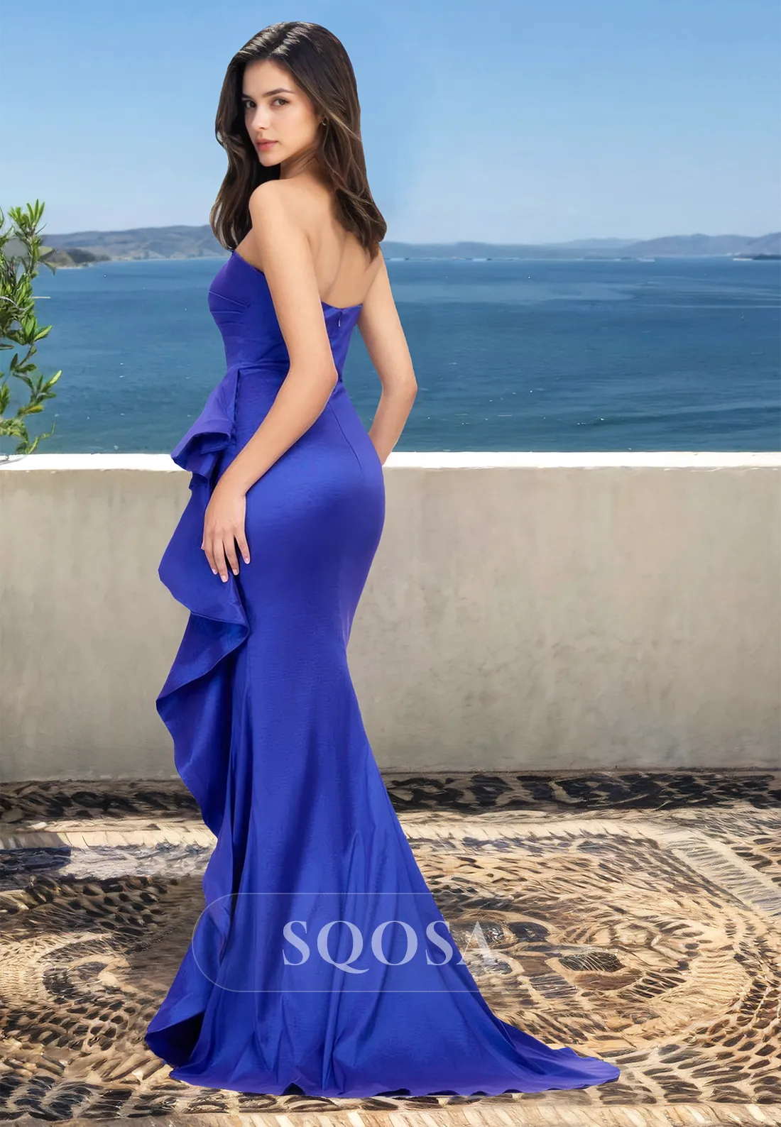 Off-Shoulder Sleeveless Mermaid Prom Dress Tube Top Pleated Floor-Length Evening Gowns