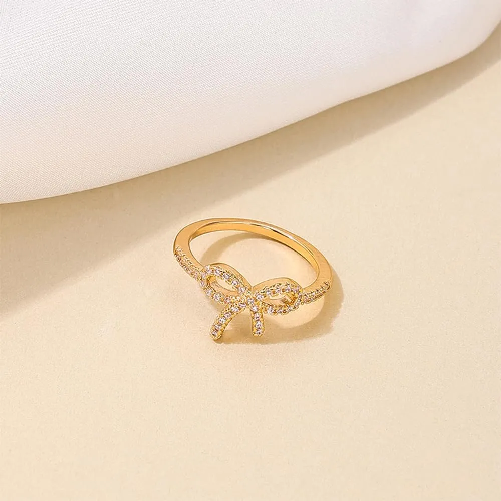 PINKPIN 18K Gold Plated S925 Sterling Silver Bow Knot Ring for Women Fashion Rings for Women Ring Jewelry Gifts