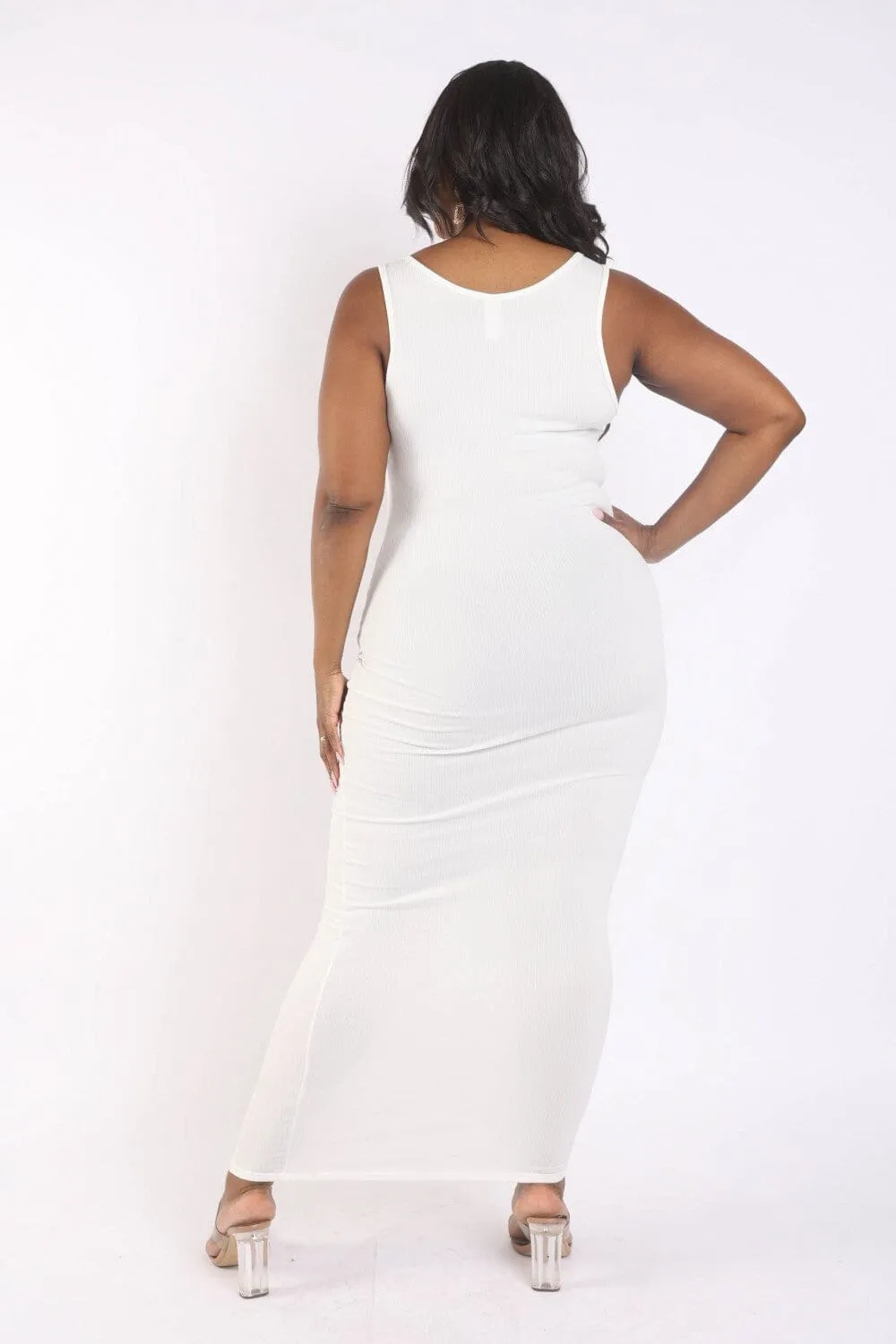 Plus Size Ivory white Sexy Deep U Neck Ribbed Party Wrap Long Maxi Dress
