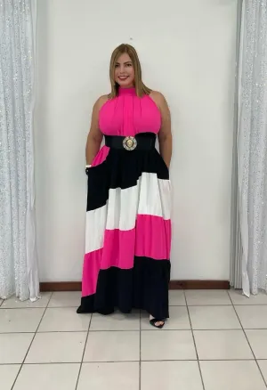 Plus Tricolor Maxi Dress