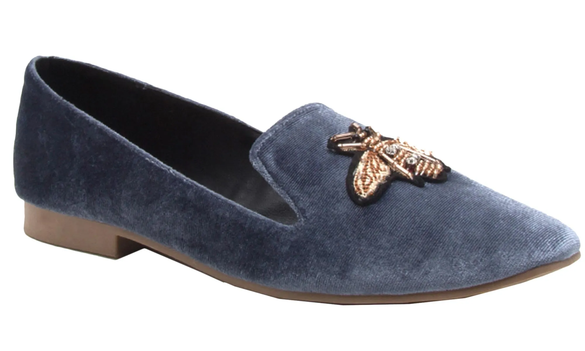 Qupid Women's Beaded Slip On Smoking Loafer Flat
