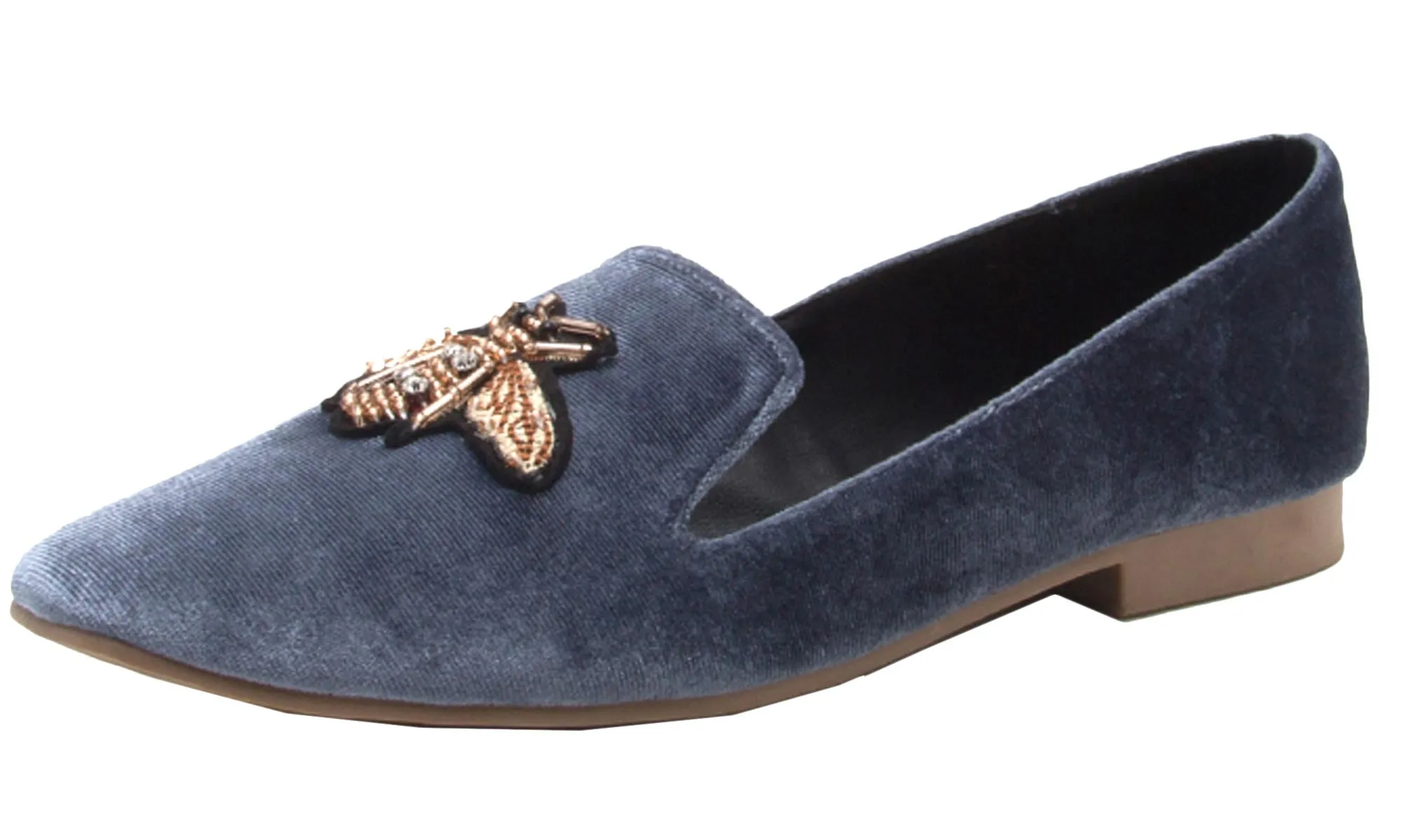Qupid Women's Beaded Slip On Smoking Loafer Flat