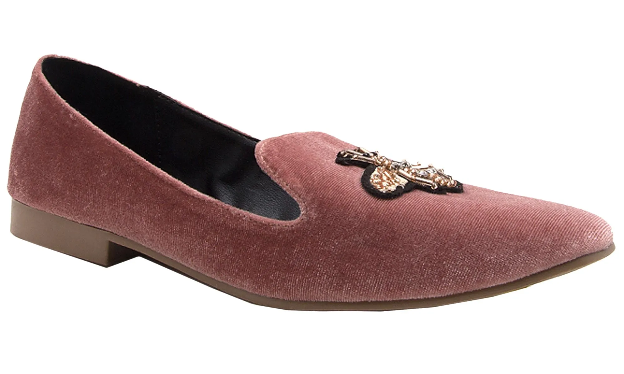 Qupid Women's Beaded Slip On Smoking Loafer Flat