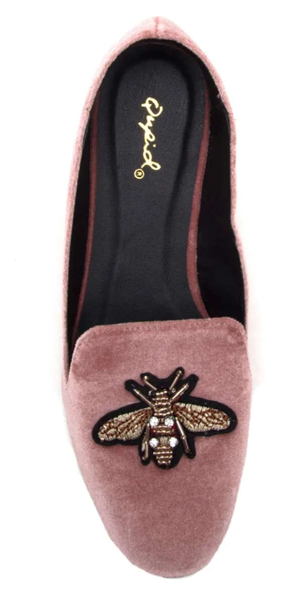 Qupid Women's Beaded Slip On Smoking Loafer Flat
