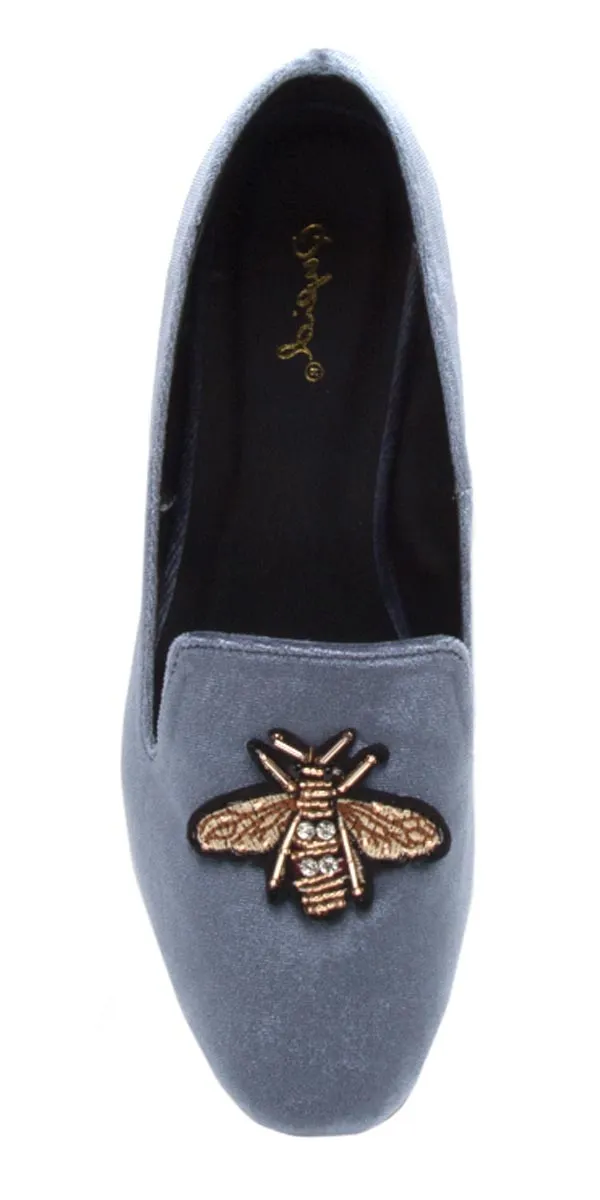 Qupid Women's Beaded Slip On Smoking Loafer Flat