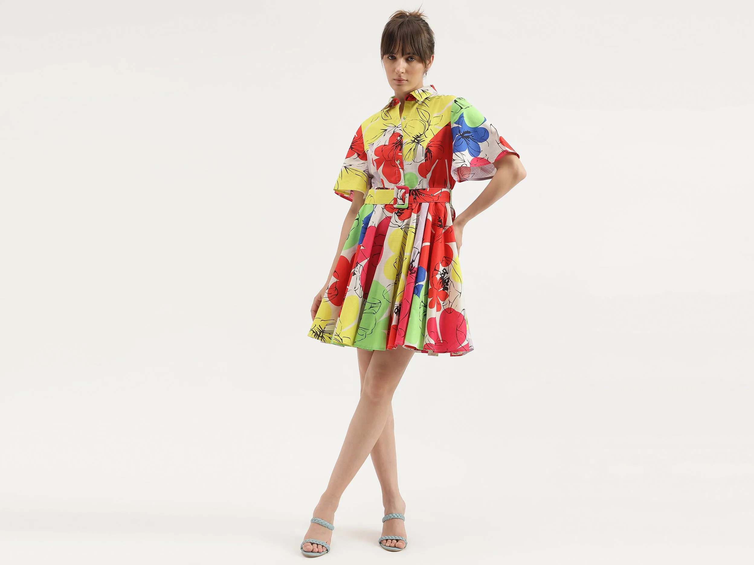 Regular Fit Spread Collar Printed Dress