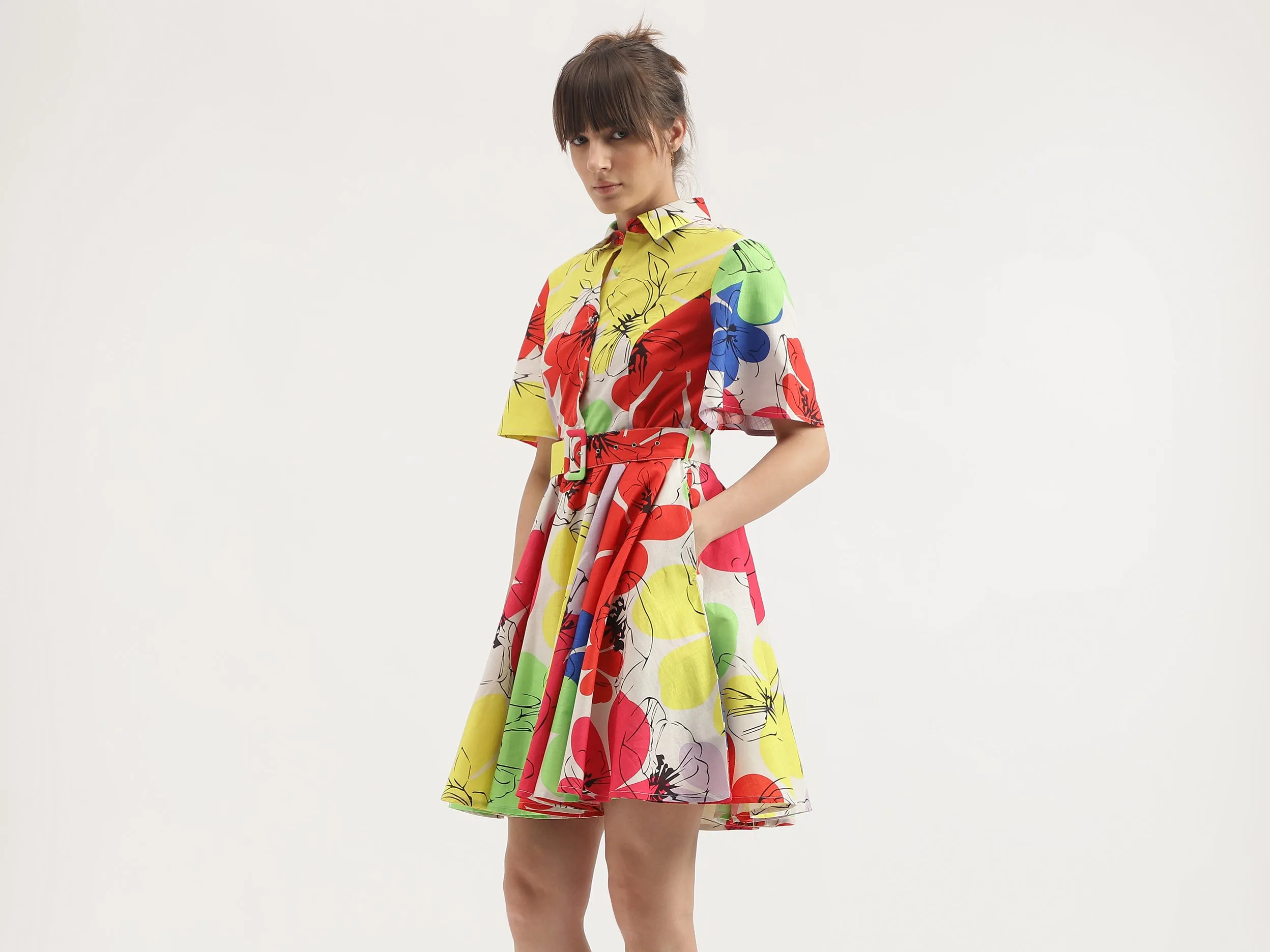 Regular Fit Spread Collar Printed Dress
