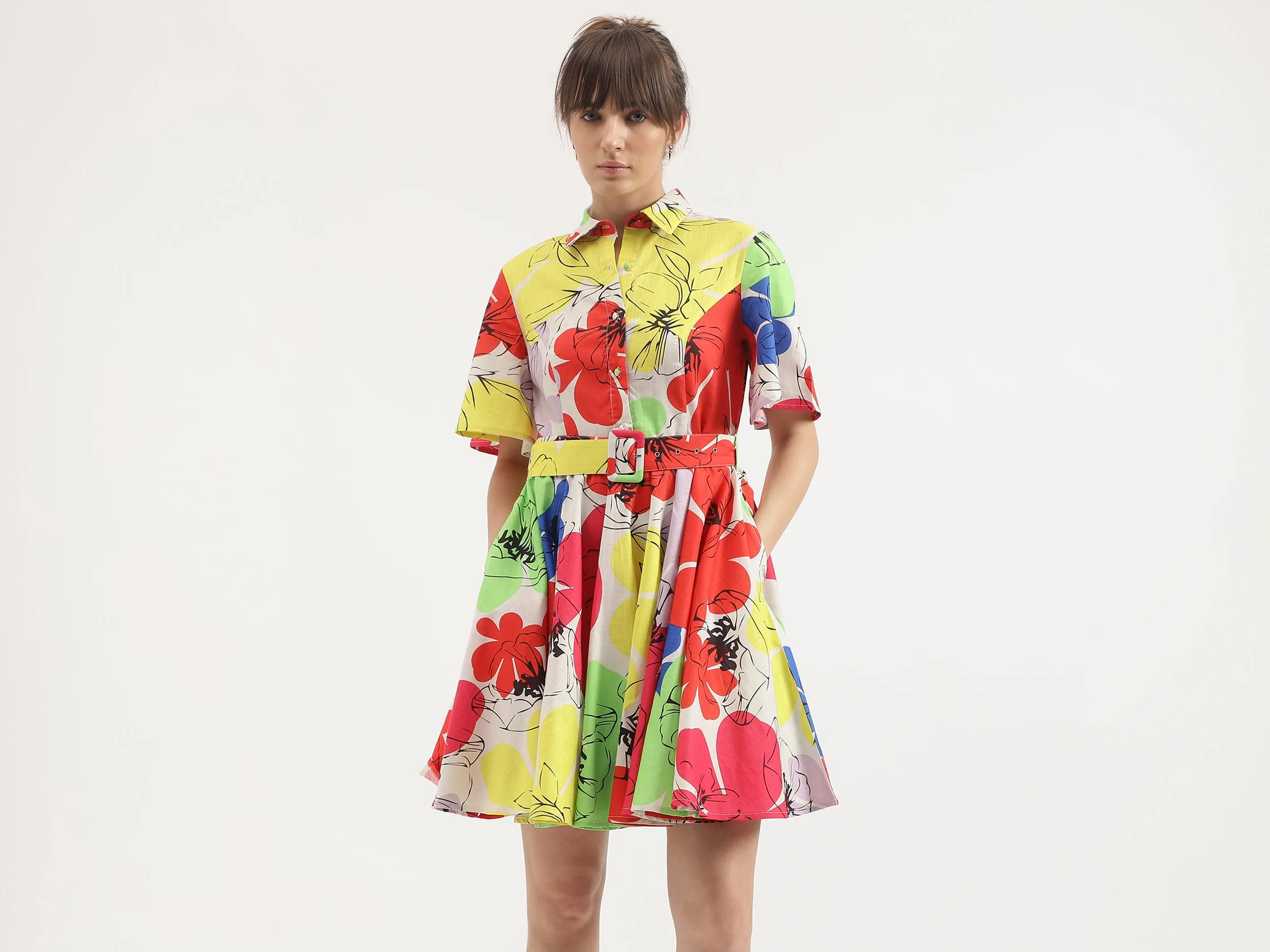 Regular Fit Spread Collar Printed Dress
