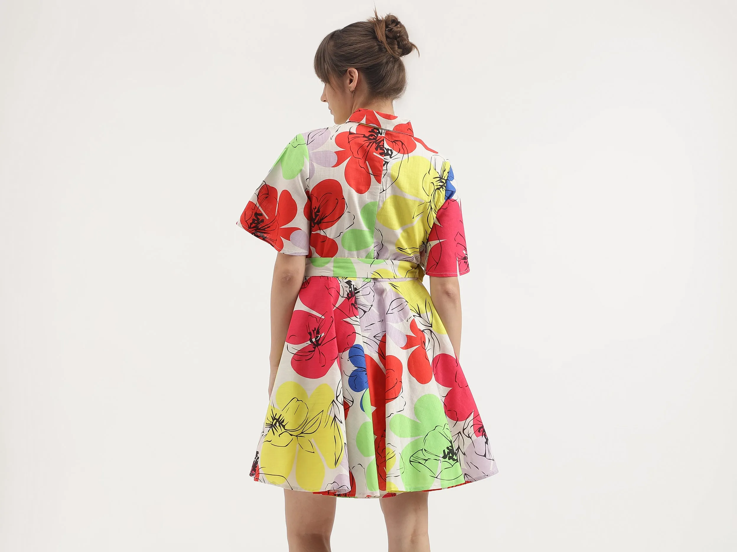 Regular Fit Spread Collar Printed Dress