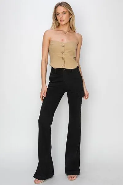 RISEN Full Size High Rise Side Slit Cargo Bootcut Jeans ONLINE EXCLUSIVE