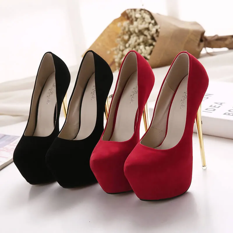 Round Toe Platform Low Cut Super Stiletto High Heels Black Party Shoes