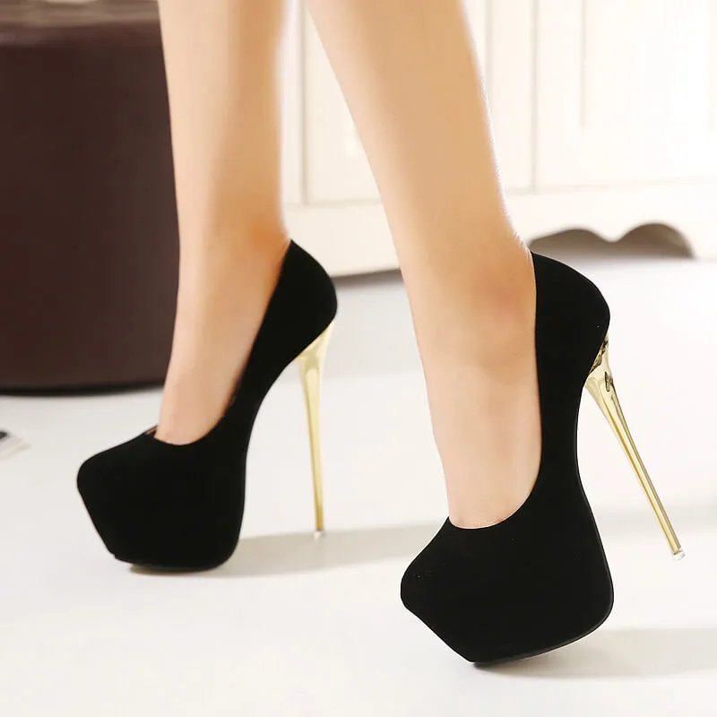 Round Toe Platform Low Cut Super Stiletto High Heels Black Party Shoes