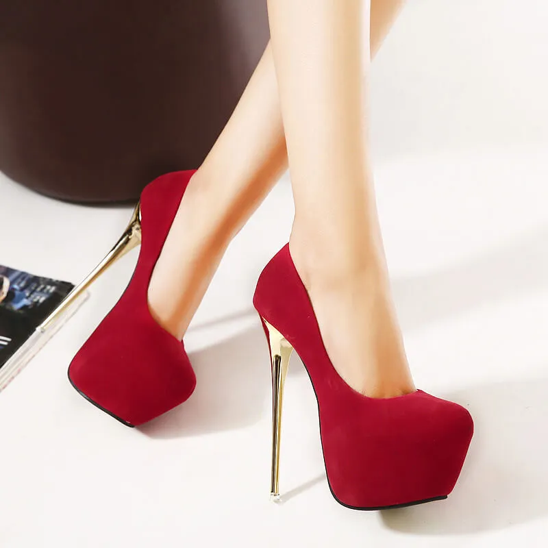 Round Toe Platform Low Cut Super Stiletto High Heels Black Party Shoes