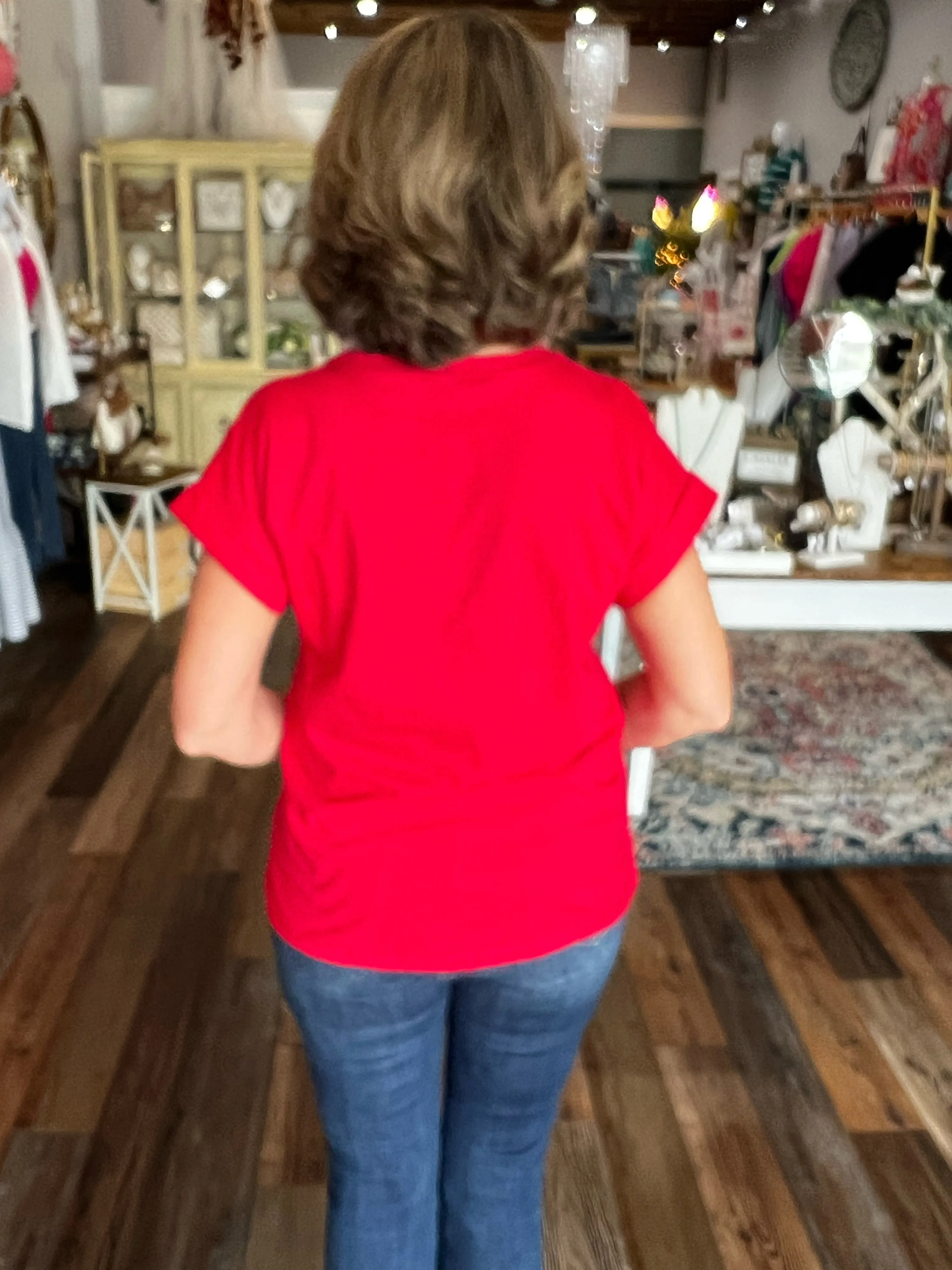 Ruby Red Folded Sleeve Tee