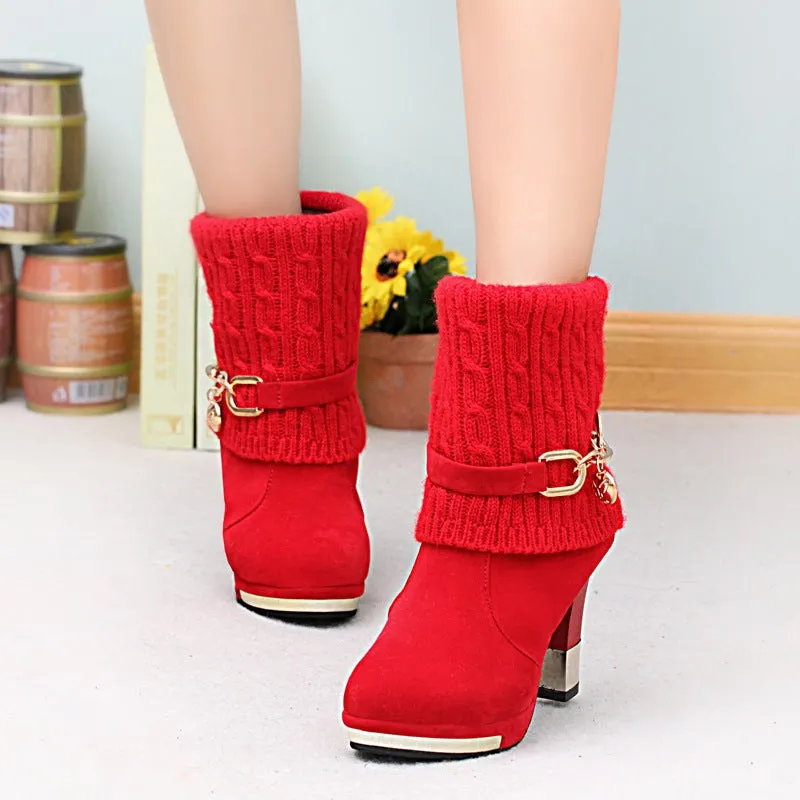 Scrub Pure color Chunky Heel Square Toe High Heels