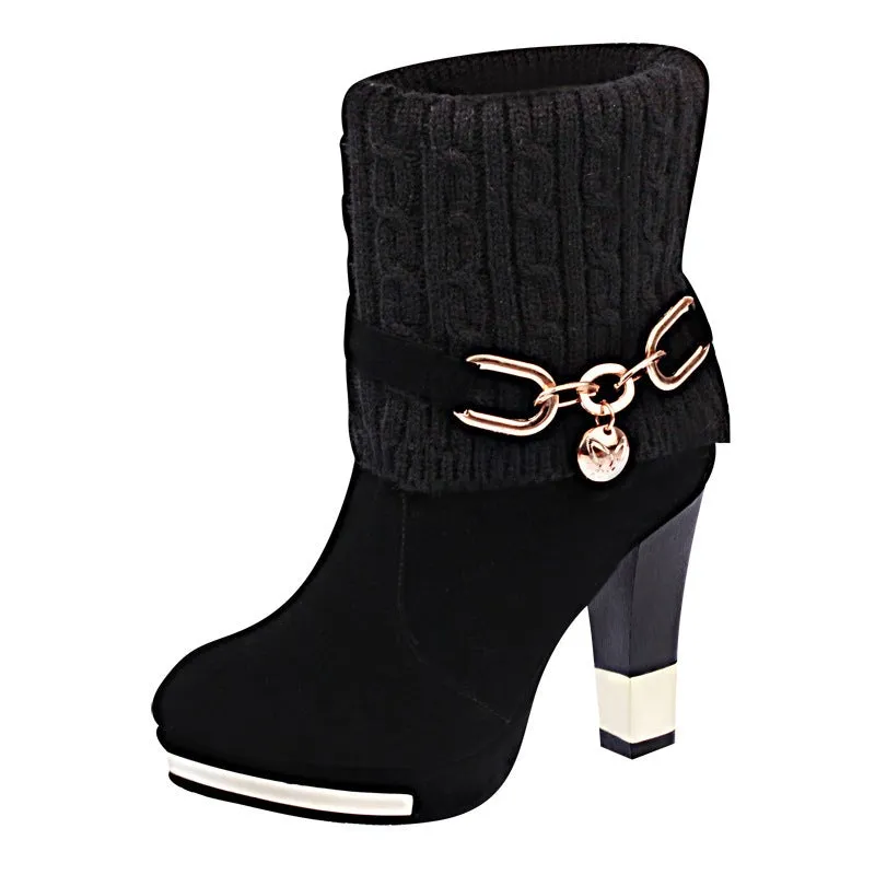 Scrub Pure color Chunky Heel Square Toe High Heels