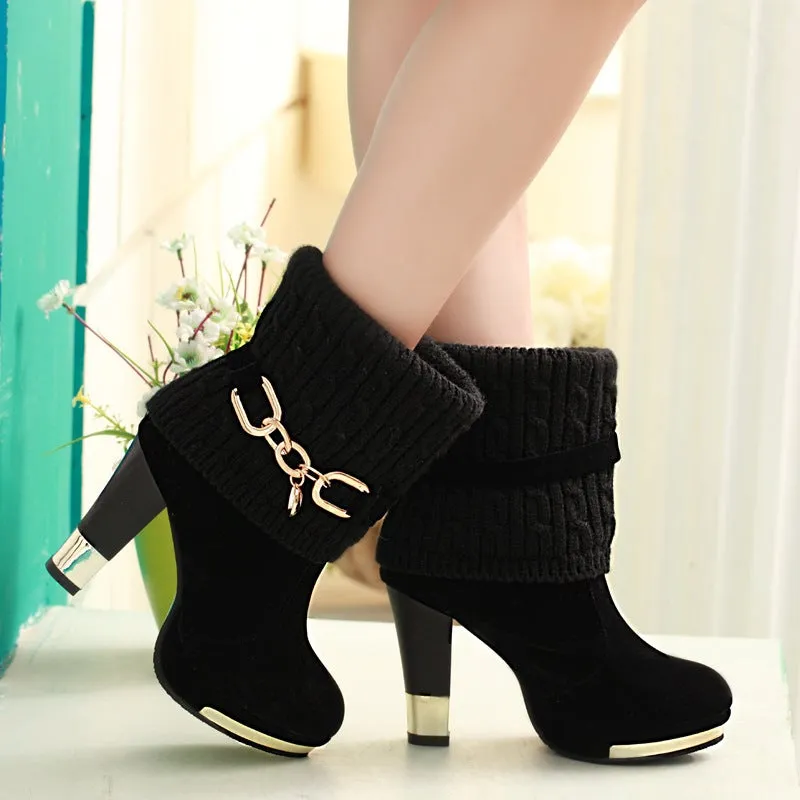 Scrub Pure color Chunky Heel Square Toe High Heels