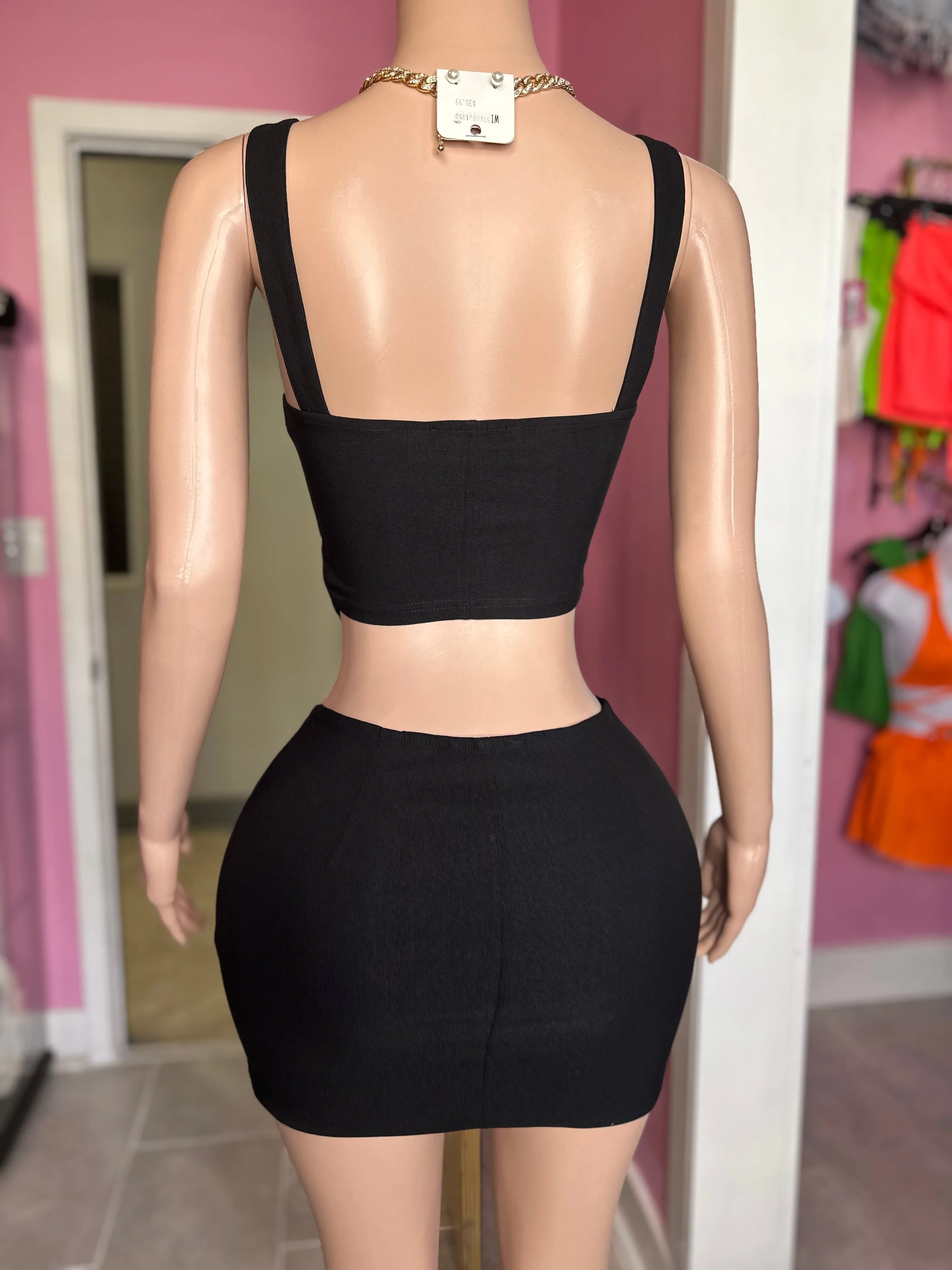 Serving Daily Corset Top & Skirt Set- Black