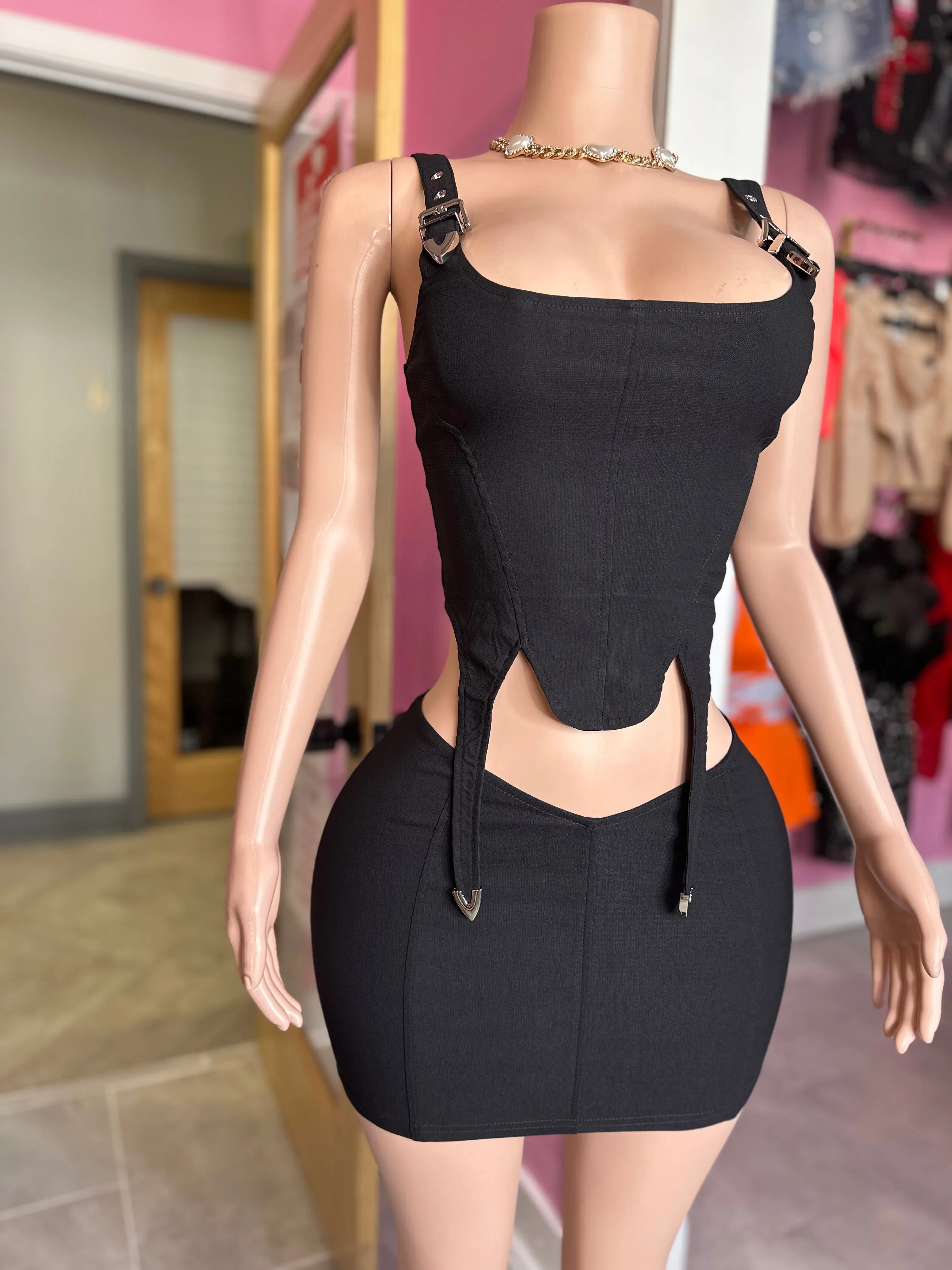 Serving Daily Corset Top & Skirt Set- Black