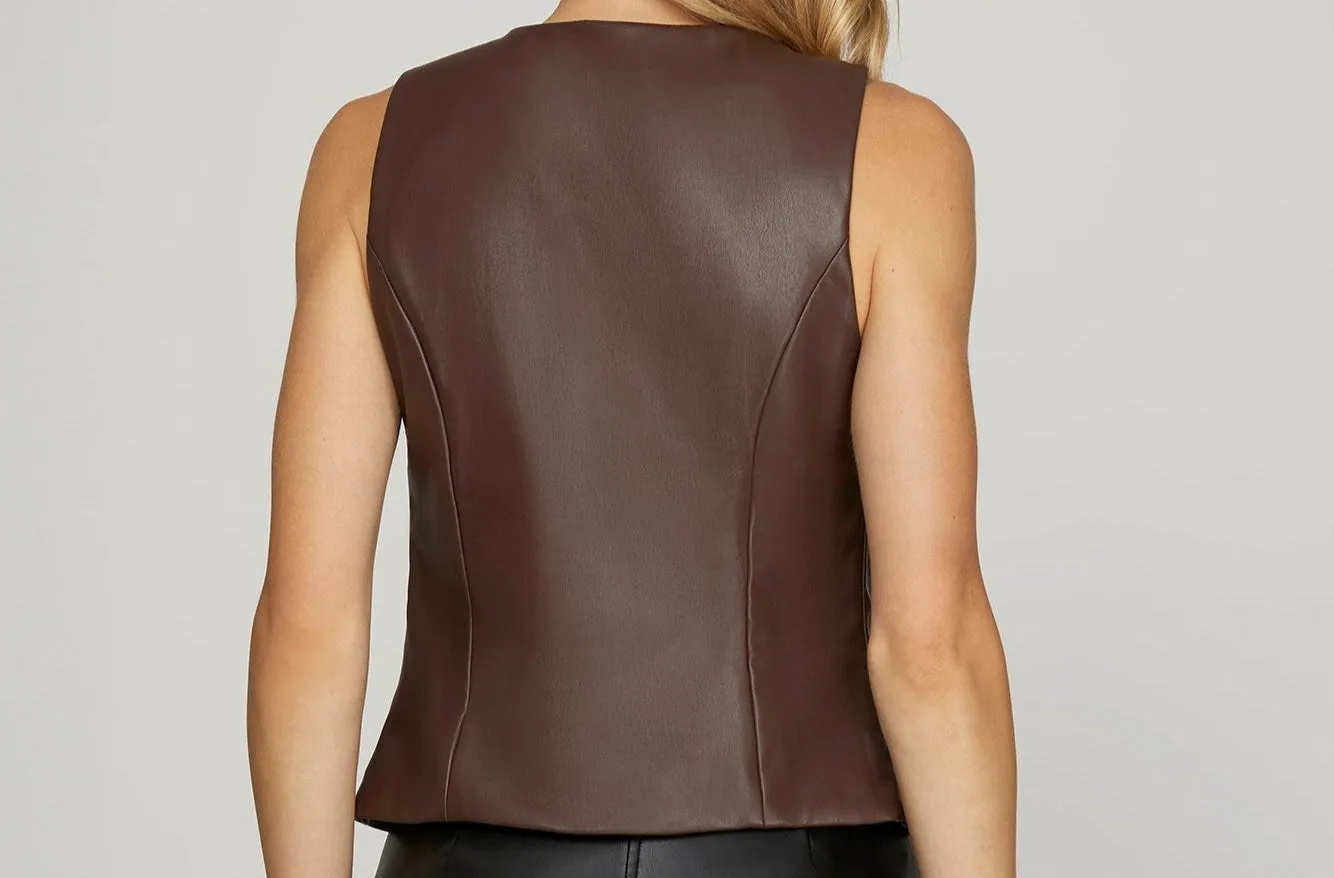 Sleeveless Tie Front Pleather Vest