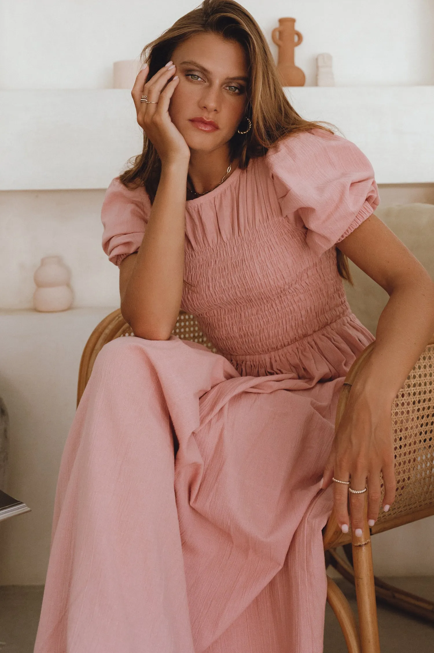 Sophie Smocked Linen Midi Dress